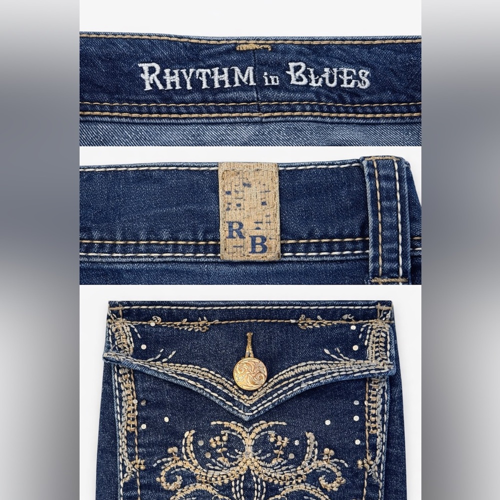 Rhythm In Blues Classic Blue Capri Jeans with Embroidery on the Pockets- size 10 - Picture 4 of 6
